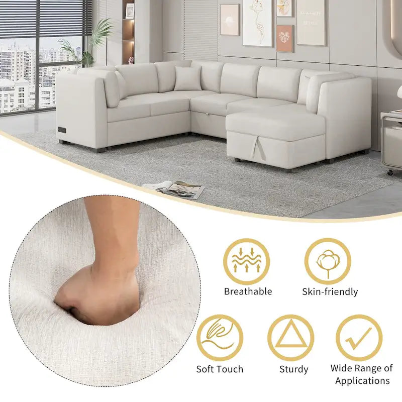 MERAX Ecksofa mit Ausziehfunktion und Stauraum-Recamiere