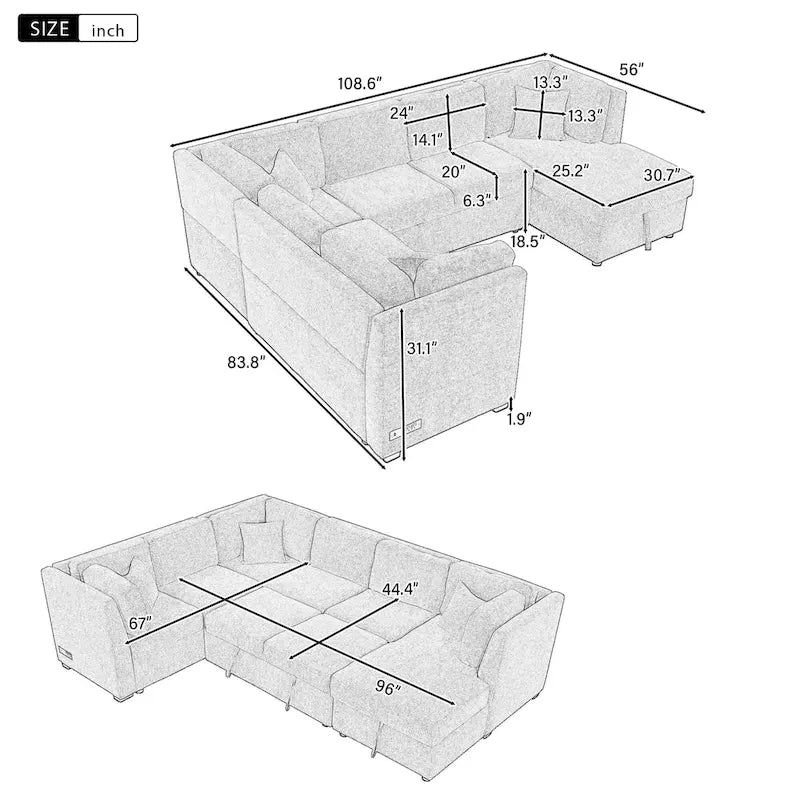 MERAX Ecksofa mit Ausziehfunktion und Stauraum-Recamiere