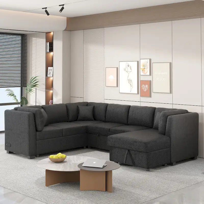 MERAX Ecksofa mit Ausziehfunktion und Stauraum-Recamiere