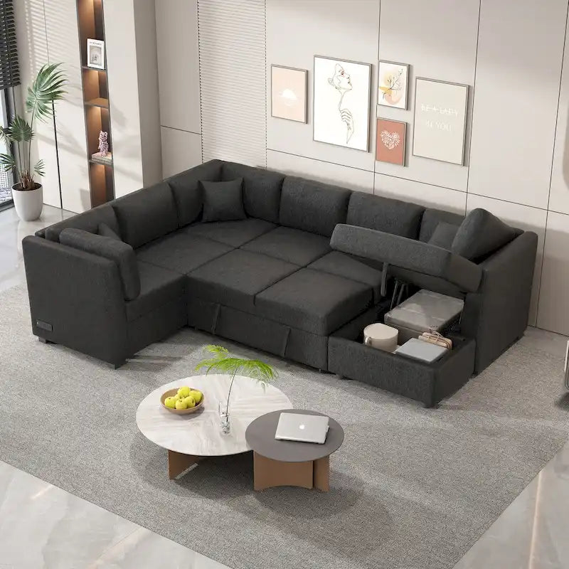MERAX Ecksofa mit Ausziehfunktion und Stauraum-Recamiere