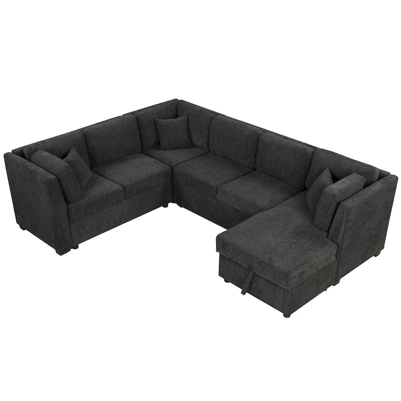 MERAX Ecksofa mit Ausziehfunktion und Stauraum-Recamiere