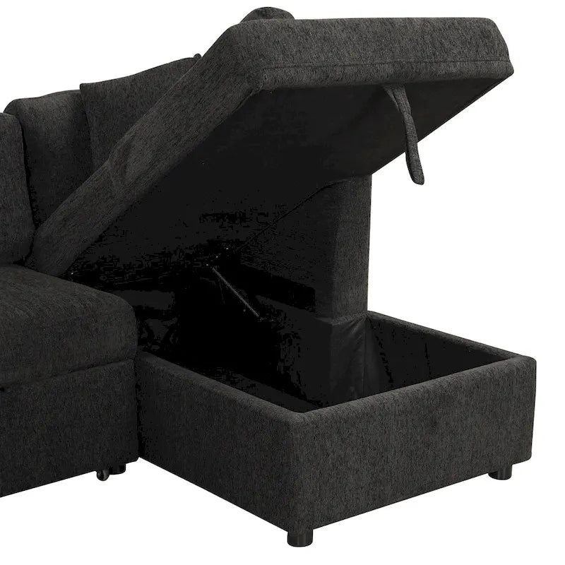 MERAX Ecksofa mit Ausziehfunktion und Stauraum-Recamiere