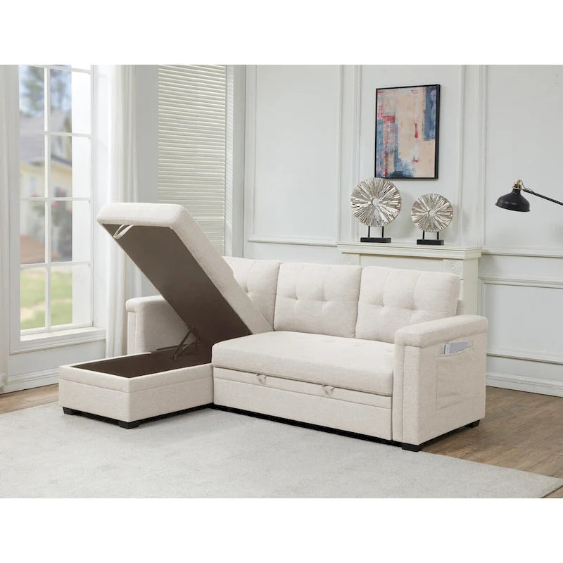 Stauraum-Schlafsofa mit umbaubarer Recamiere