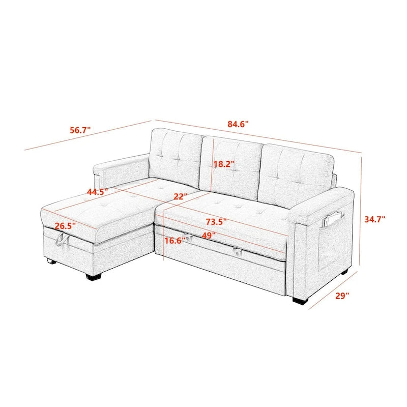 Stauraum-Schlafsofa mit umbaubarer Recamiere