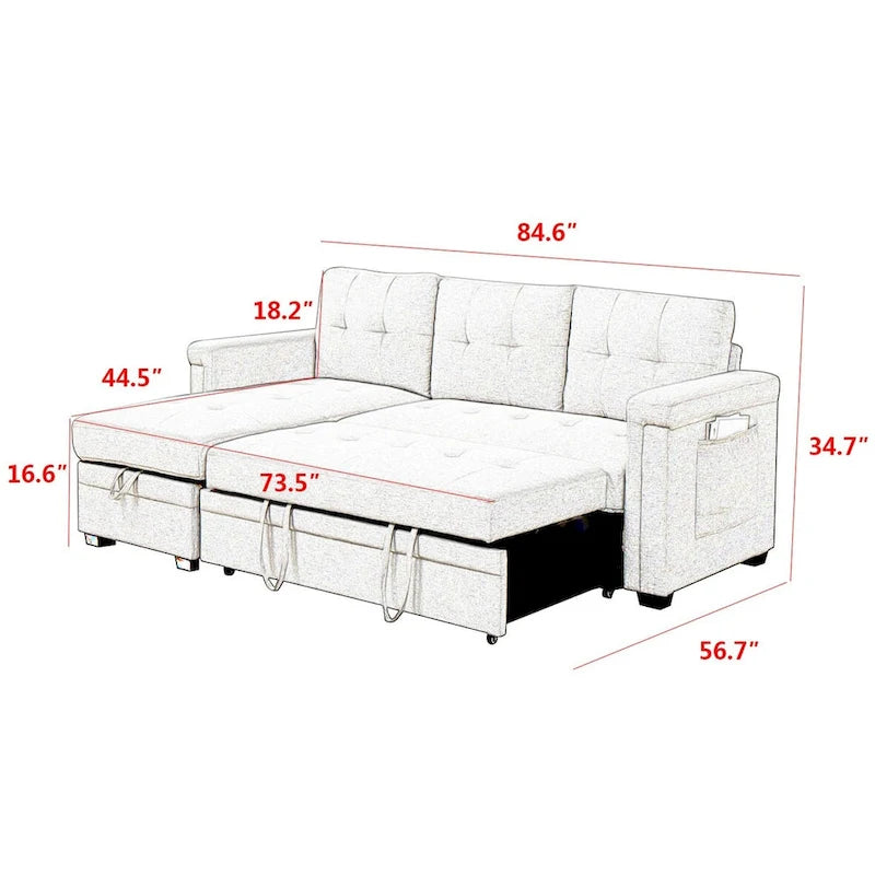 Stauraum-Schlafsofa mit umbaubarer Recamiere