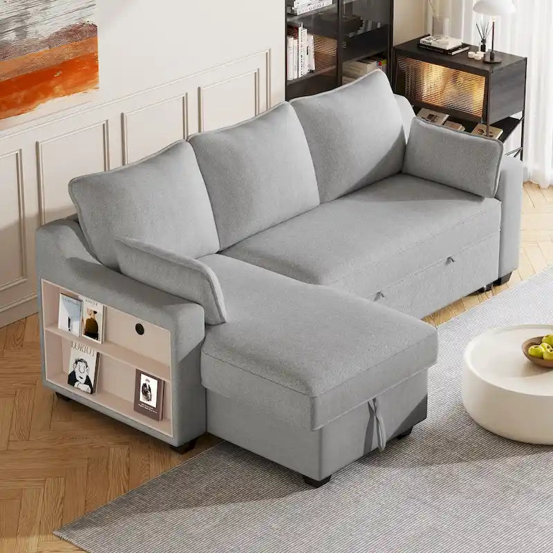 MERAX L-förmiges Schlafsofa mit Stauraum-Recamiere
