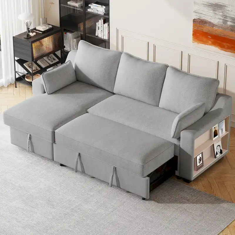 MERAX L-förmiges Schlafsofa mit Stauraum-Recamiere