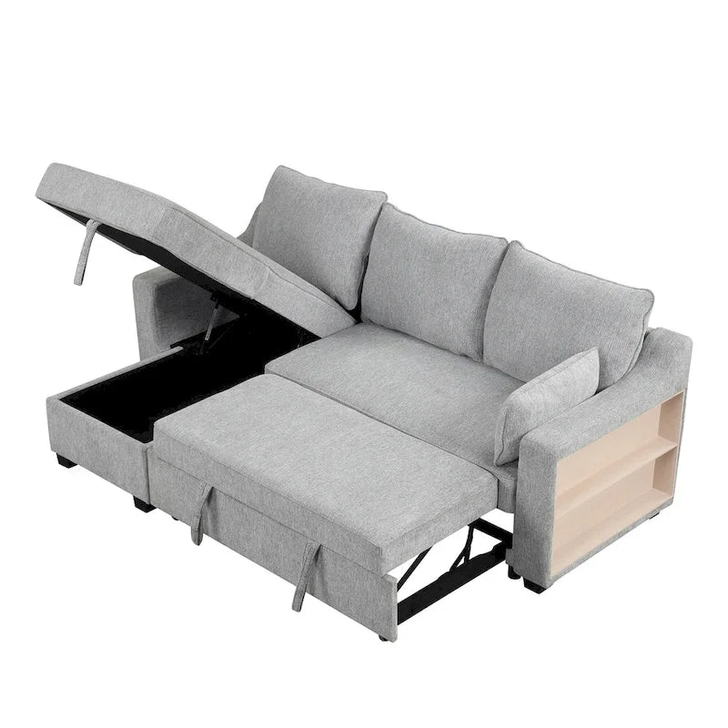 MERAX L-förmiges Schlafsofa mit Stauraum-Recamiere