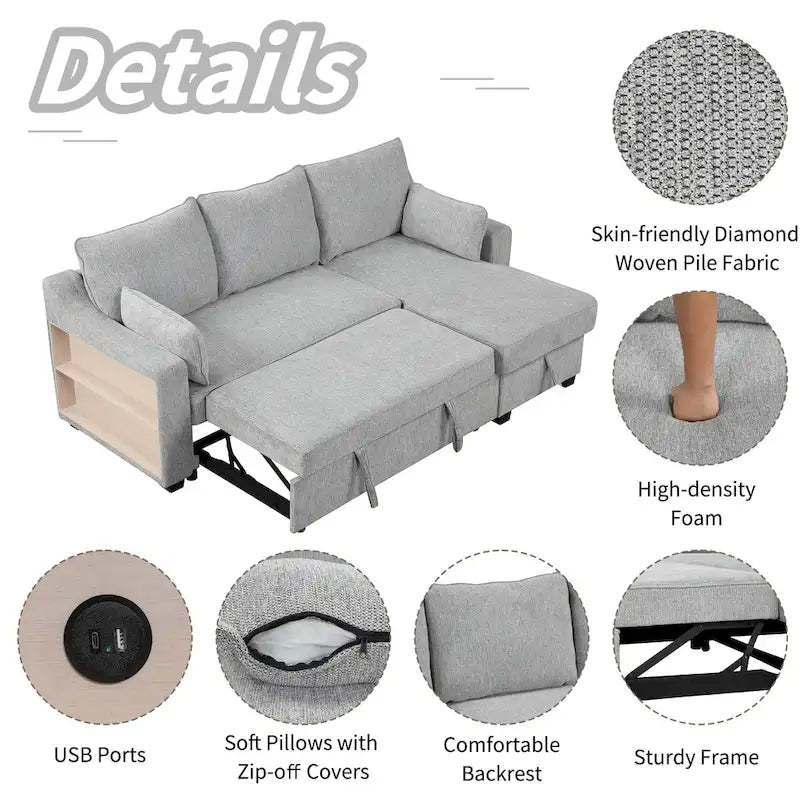 MERAX L-förmiges Schlafsofa mit Stauraum-Recamiere