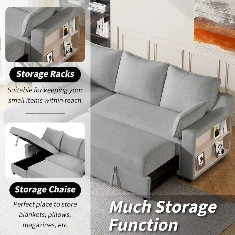 MERAX L-förmiges Schlafsofa mit Stauraum-Recamiere