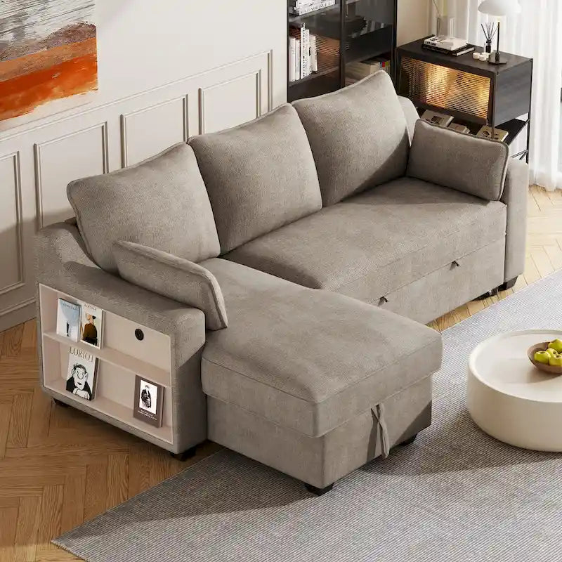 MERAX L-förmiges Schlafsofa mit Stauraum-Recamiere
