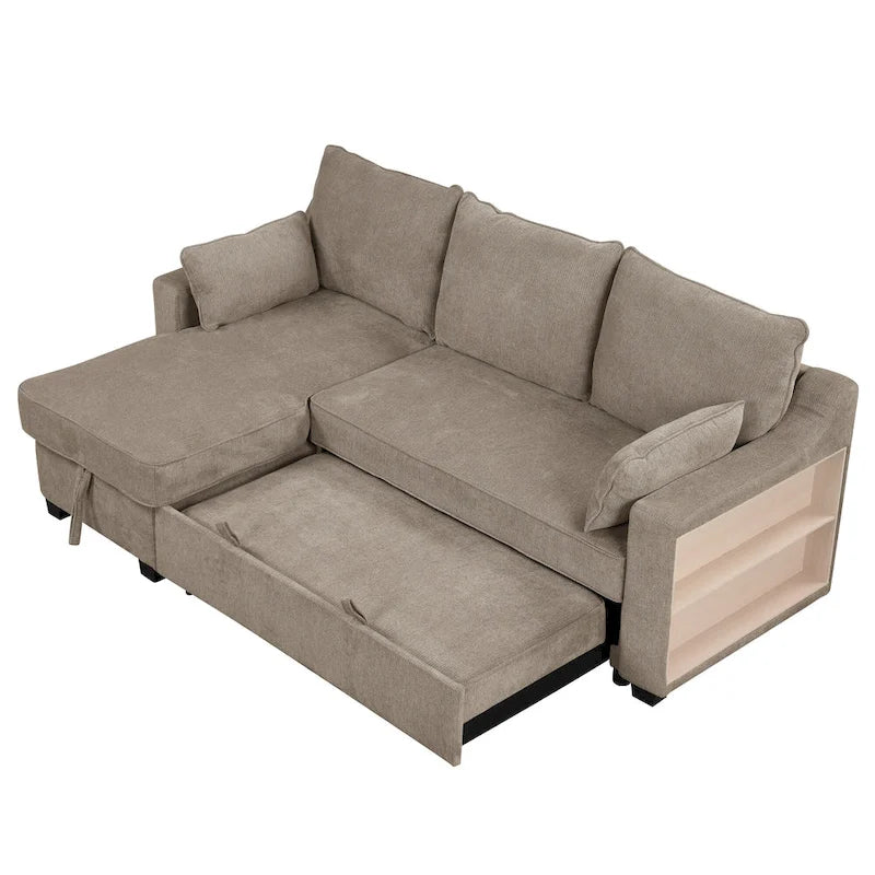 MERAX L-förmiges Schlafsofa mit Stauraum-Recamiere