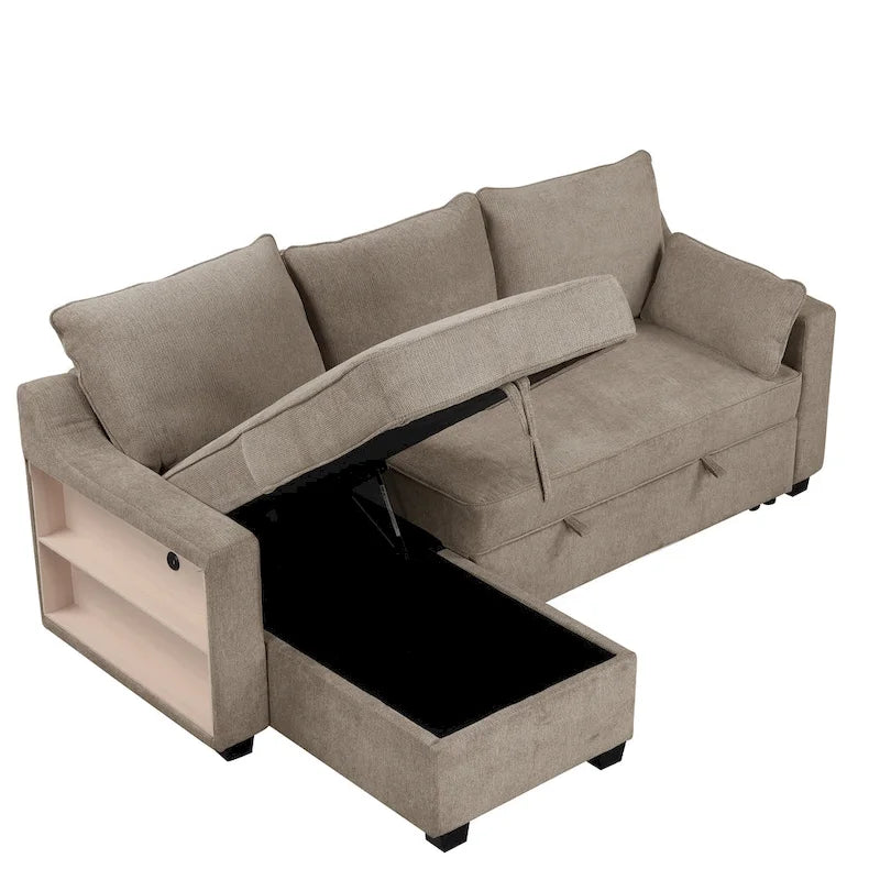MERAX L-förmiges Schlafsofa mit Stauraum-Recamiere