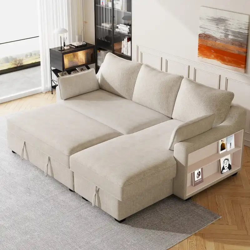 MERAX L-förmiges Schlafsofa mit Stauraum-Recamiere