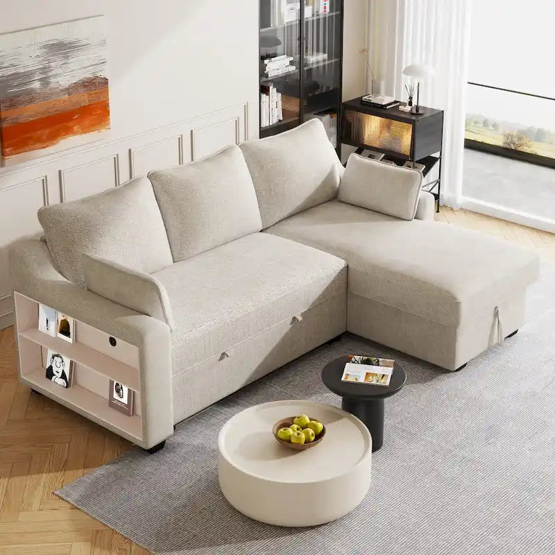 MERAX L-förmiges Schlafsofa mit Stauraum-Recamiere