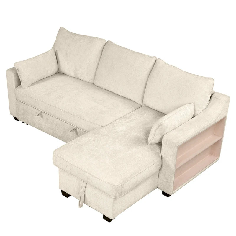 MERAX L-förmiges Schlafsofa mit Stauraum-Recamiere