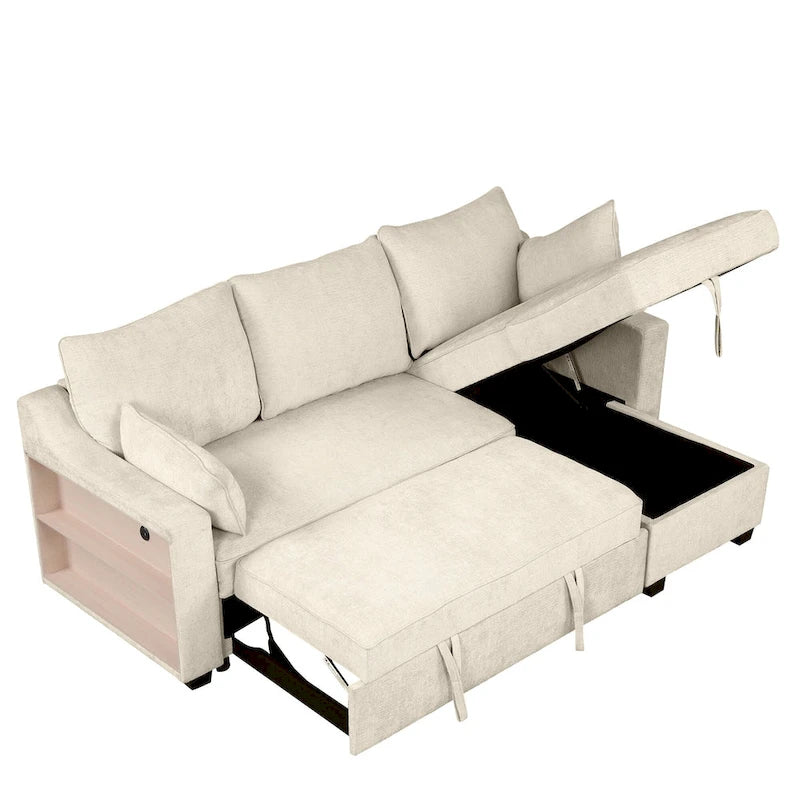 MERAX L-förmiges Schlafsofa mit Stauraum-Recamiere