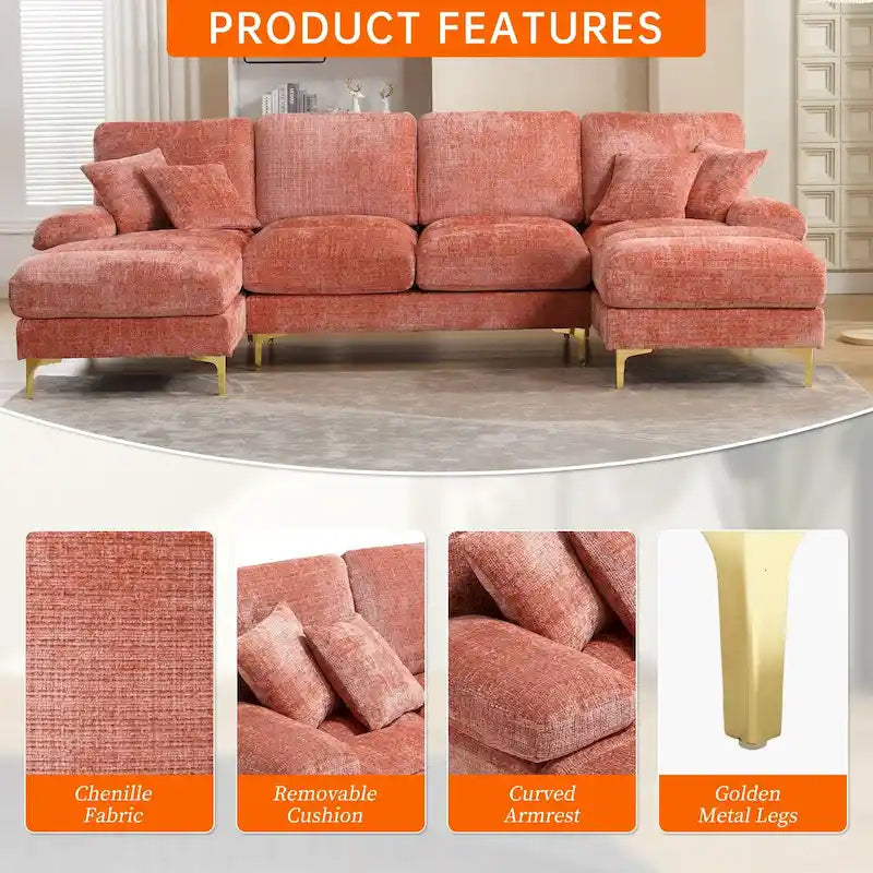 HOMEFUN Chenille gepolstertes U-förmiges Wohnzimmer-Ecksofa