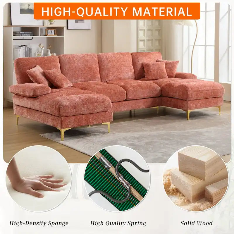 HOMEFUN Chenille gepolstertes U-förmiges Wohnzimmer-Ecksofa