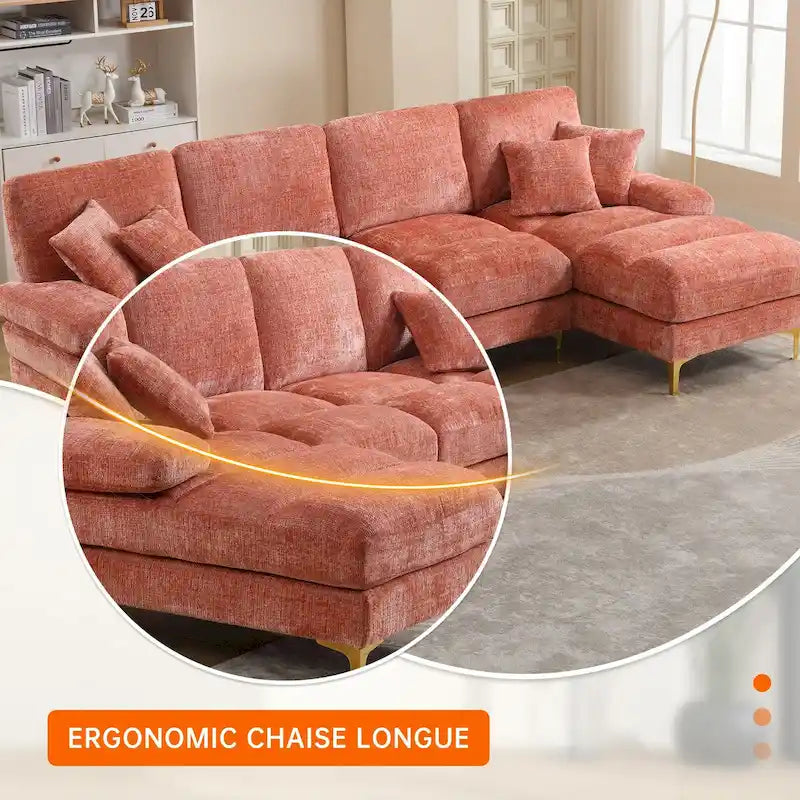 HOMEFUN Chenille gepolstertes U-förmiges Wohnzimmer-Ecksofa