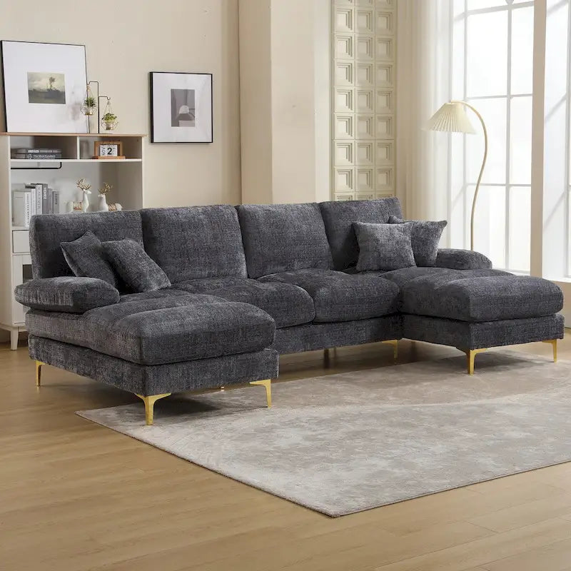 HOMEFUN Chenille gepolstertes U-förmiges Wohnzimmer-Ecksofa