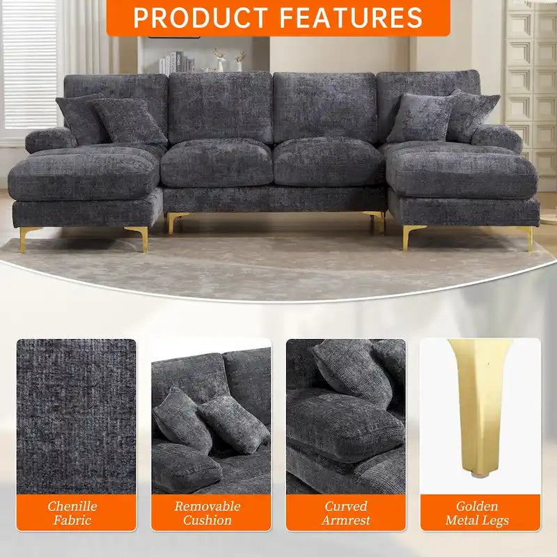HOMEFUN Chenille gepolstertes U-förmiges Wohnzimmer-Ecksofa