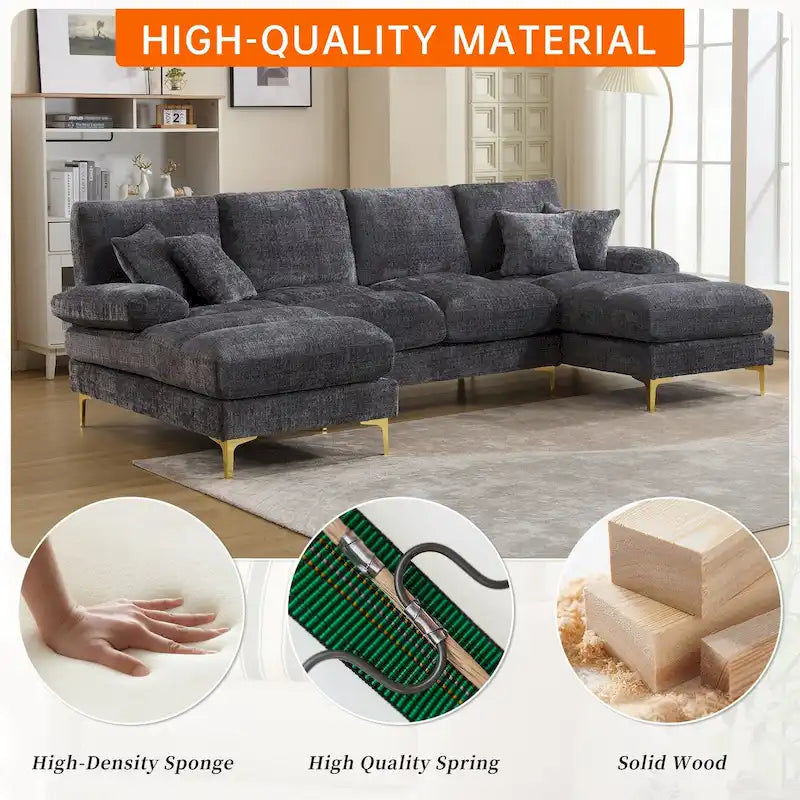 HOMEFUN Chenille gepolstertes U-förmiges Wohnzimmer-Ecksofa