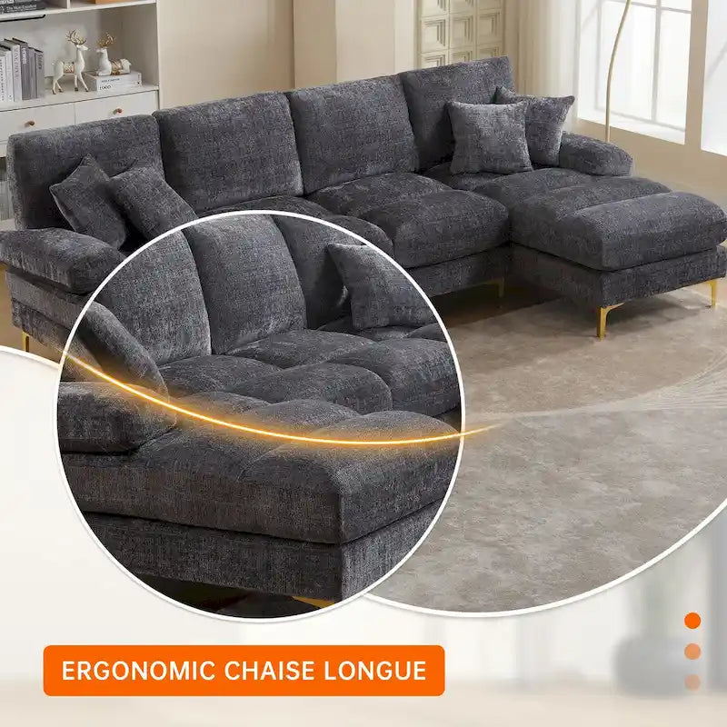 HOMEFUN Chenille gepolstertes U-förmiges Wohnzimmer-Ecksofa