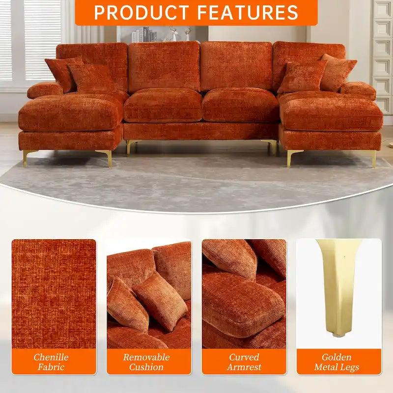 HOMEFUN Chenille gepolstertes U-förmiges Wohnzimmer-Ecksofa