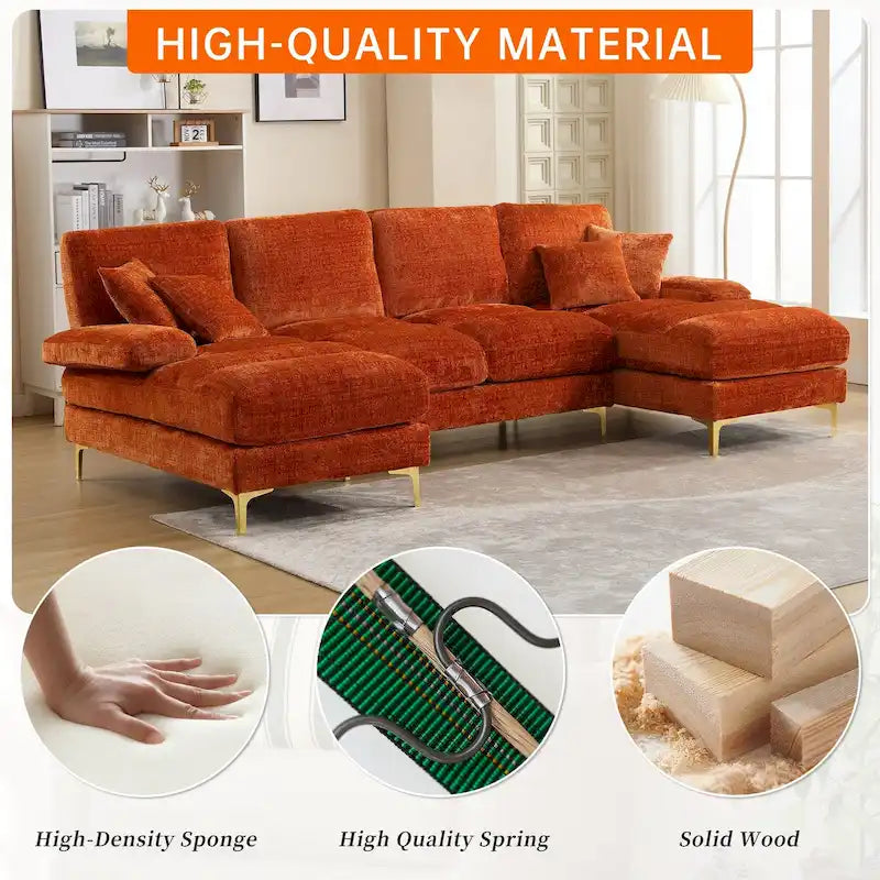 HOMEFUN Chenille gepolstertes U-förmiges Wohnzimmer-Ecksofa