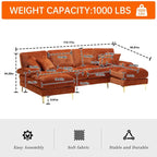 HOMEFUN Chenille gepolstertes U-förmiges Wohnzimmer-Ecksofa