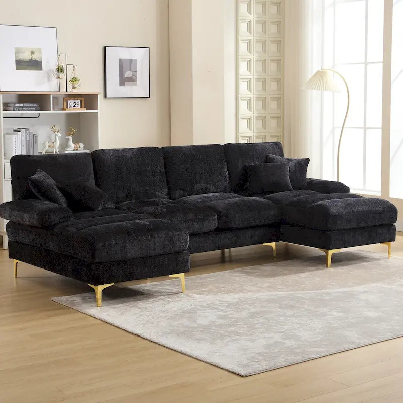 HOMEFUN Chenille gepolstertes U-förmiges Wohnzimmer-Ecksofa