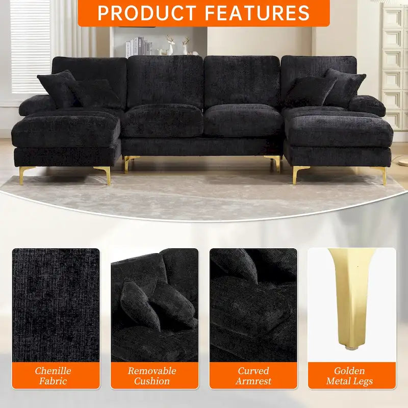 HOMEFUN Chenille gepolstertes U-förmiges Wohnzimmer-Ecksofa