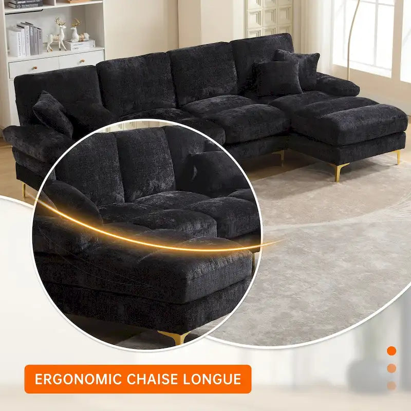 HOMEFUN Chenille gepolstertes U-förmiges Wohnzimmer-Ecksofa