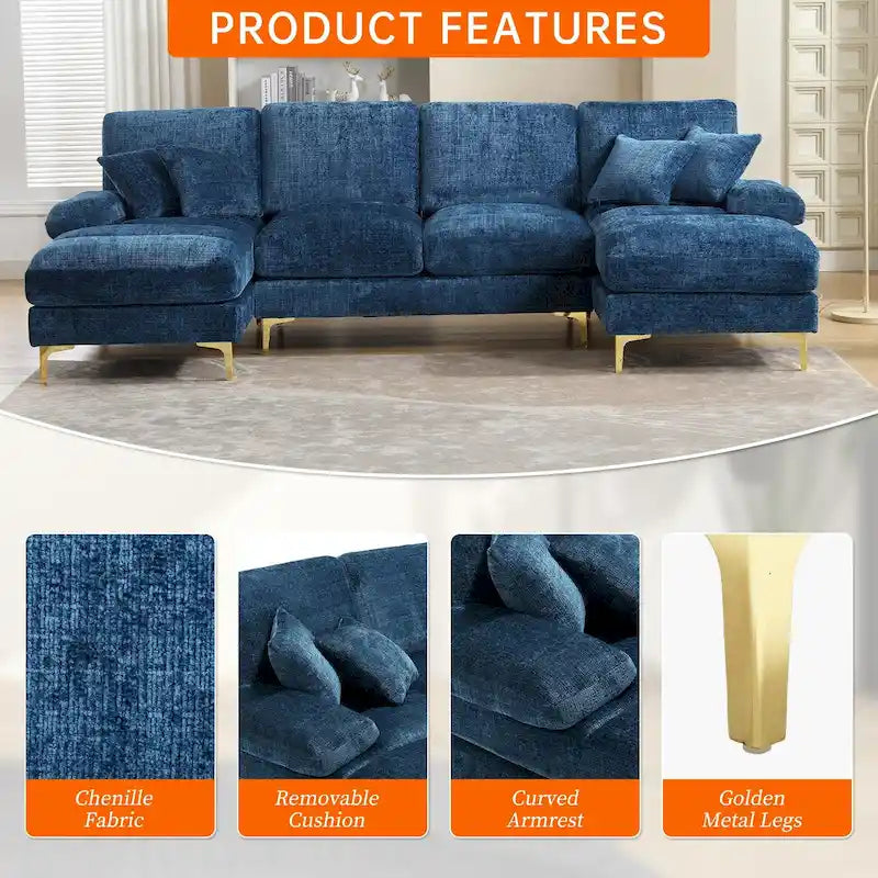 HOMEFUN Chenille gepolstertes U-förmiges Wohnzimmer-Ecksofa