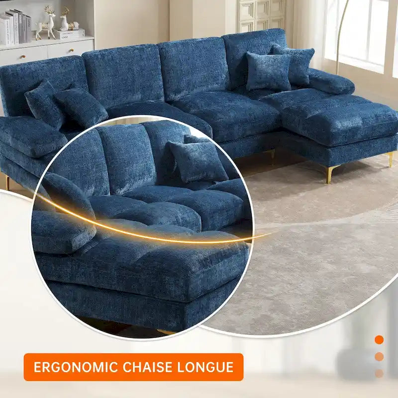 HOMEFUN Chenille gepolstertes U-förmiges Wohnzimmer-Ecksofa