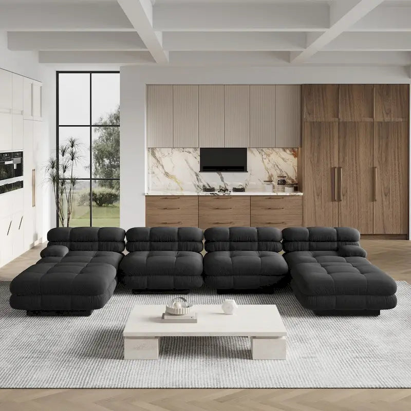 146 Cabrio Modulares U-förmiges Luxus-Ecksofa, modernes 6-Sitzer-Sofa mit Chaiselongue und Ottomane für das Wohnzimmer