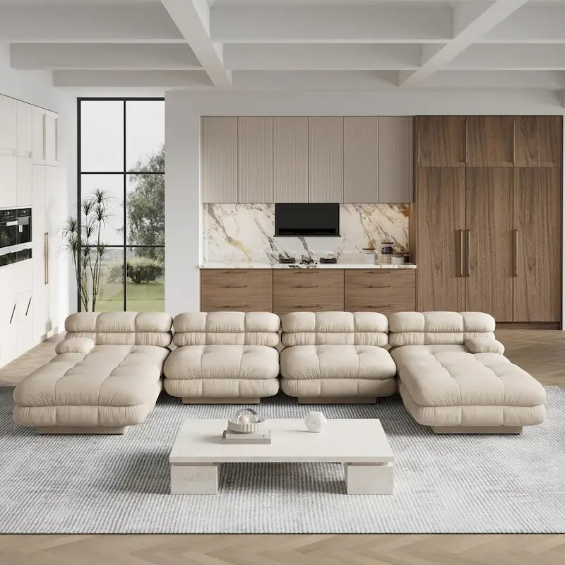 146 Cabrio Modulares U-förmiges Luxus-Ecksofa, modernes 6-Sitzer-Sofa mit Chaiselongue und Ottomane für das Wohnzimmer