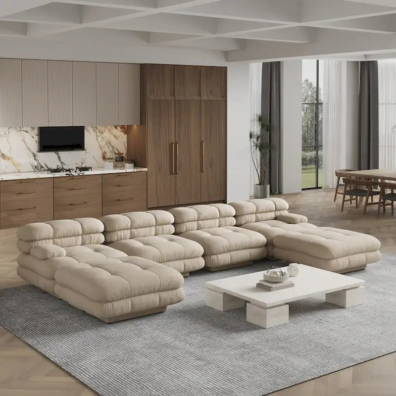146 Cabrio Modulares U-förmiges Luxus-Ecksofa, modernes 6-Sitzer-Sofa mit Chaiselongue und Ottomane für das Wohnzimmer