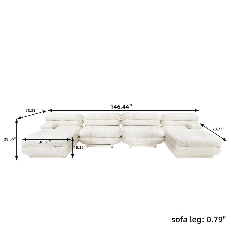 146 Cabrio Modulares U-förmiges Luxus-Ecksofa, modernes 6-Sitzer-Sofa mit Chaiselongue und Ottomane für das Wohnzimmer