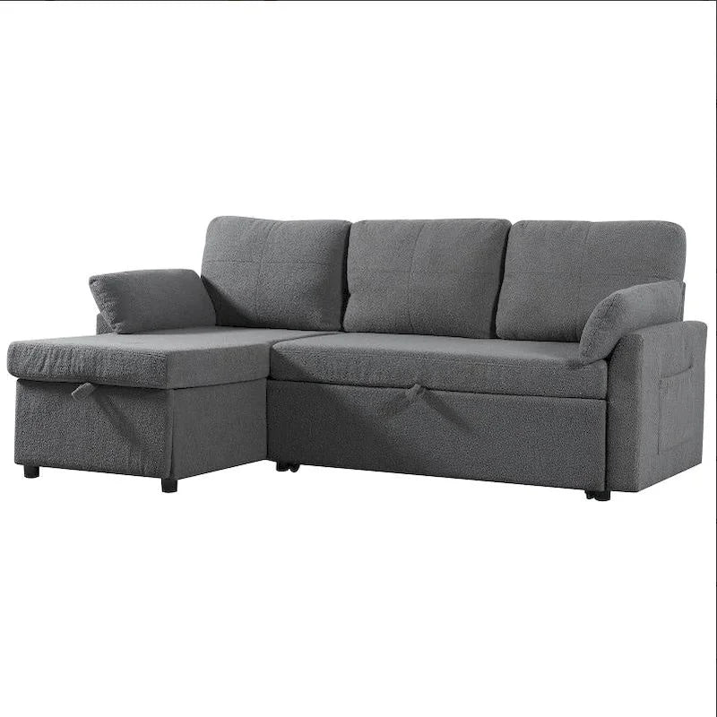 Schlafsofa mit ausziehbarer Aufbewahrungs-Récamiere, L-förmiges Schlafsofa