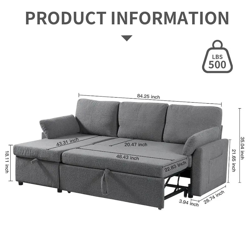 Schlafsofa mit ausziehbarer Aufbewahrungs-Récamiere, L-förmiges Schlafsofa