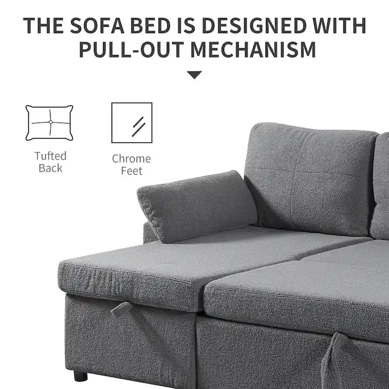 Schlafsofa mit ausziehbarer Aufbewahrungs-Récamiere, L-förmiges Schlafsofa