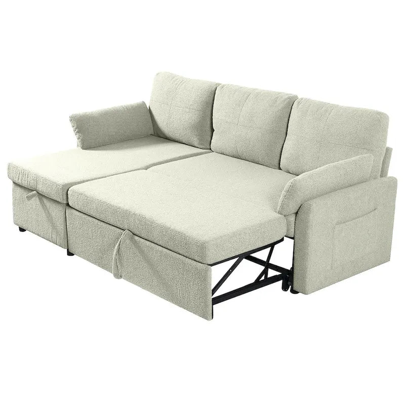 Schlafsofa mit ausziehbarer Aufbewahrungs-Récamiere, L-förmiges Schlafsofa