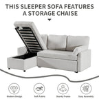 Schlafsofa mit ausziehbarer Aufbewahrungs-Récamiere, L-förmiges Schlafsofa
