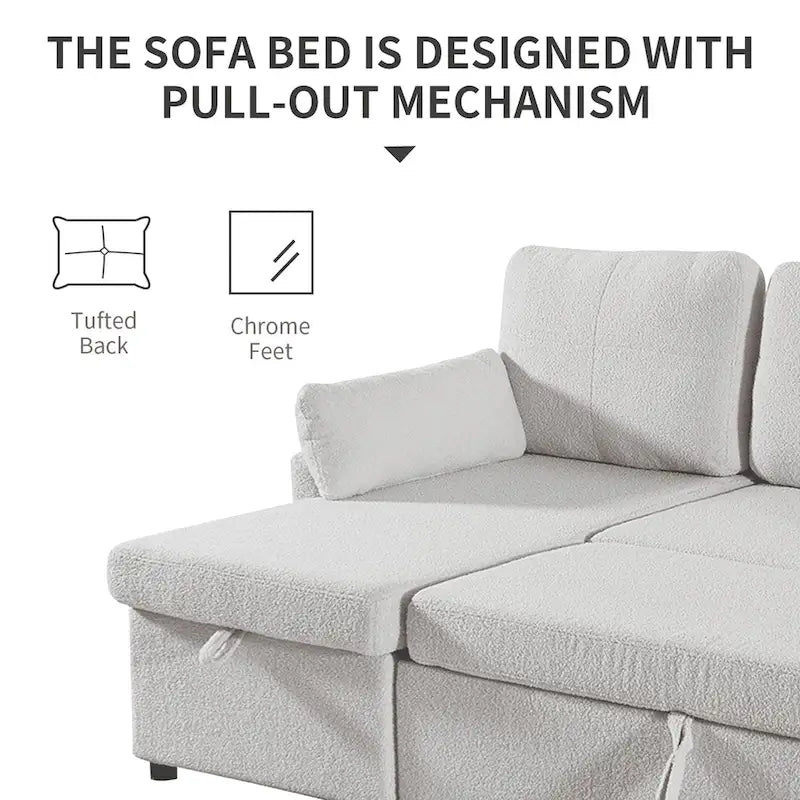 Schlafsofa mit ausziehbarer Aufbewahrungs-Récamiere, L-förmiges Schlafsofa
