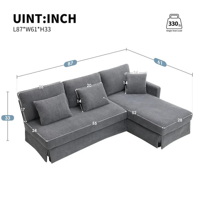 Modernes 4-Sitzer Ecksofa mit umstellbarer Récamiere und Kissen