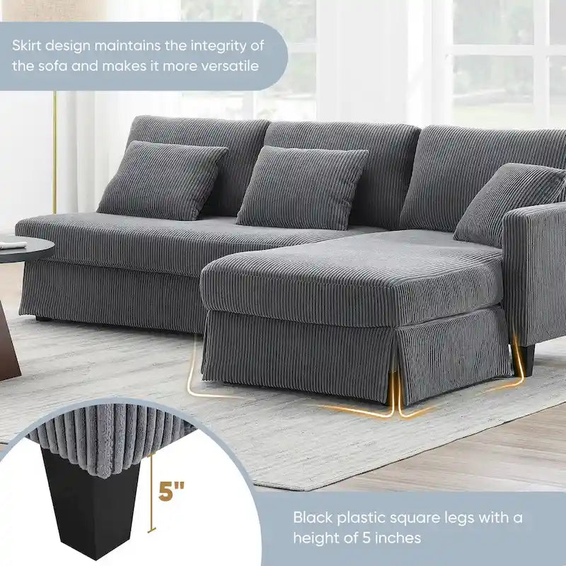 Modernes 4-Sitzer Ecksofa mit umstellbarer Récamiere und Kissen