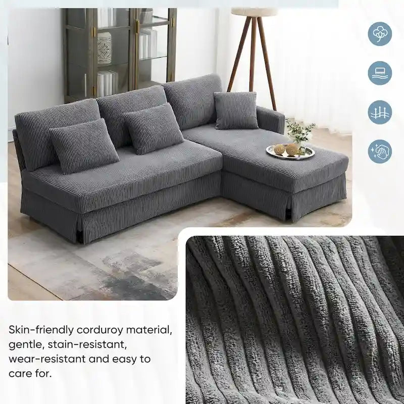 Modernes 4-Sitzer Ecksofa mit umstellbarer Récamiere und Kissen