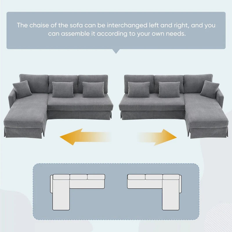 Modernes 4-Sitzer Ecksofa mit umstellbarer Récamiere und Kissen